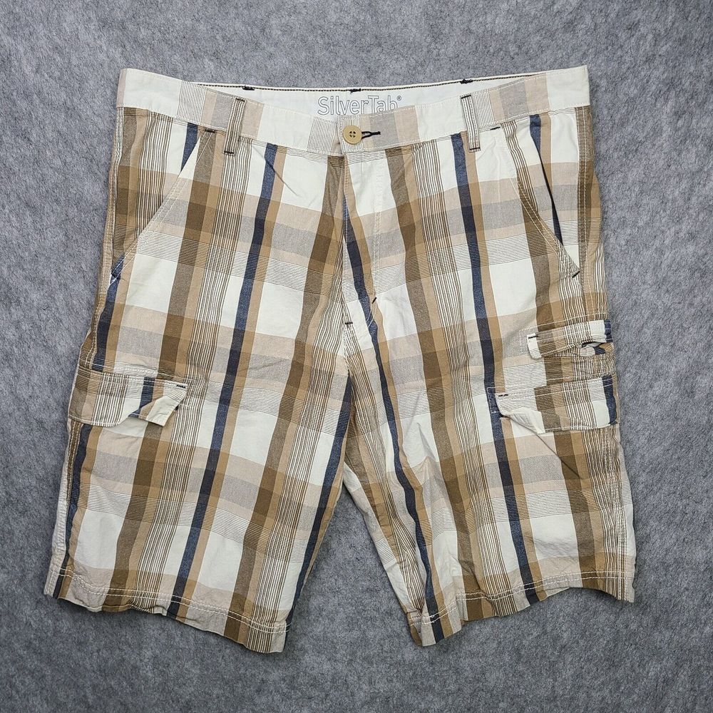 Levis Silvertab Cargo Shorts‎ Mens 38x12 (Actual 40x12) Brown Plaid Cotton